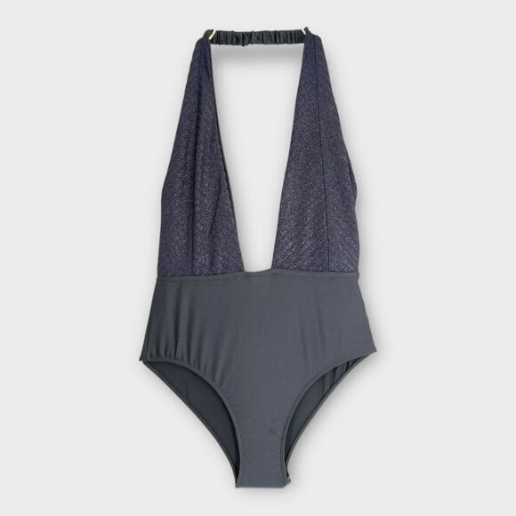 NWT UO Out From Under All That Glitters Plunge Halter Bodysuit Gray Small - Picture 1 of 11